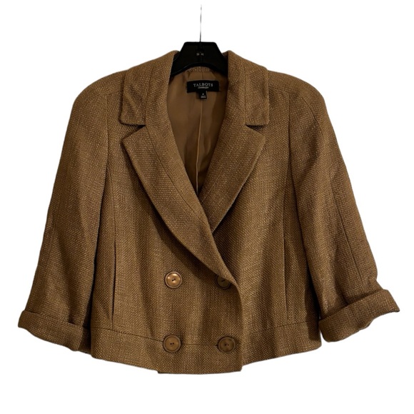 Talbots Jackets & Blazers - TALBOTS Cropped Tan Tweed Like Blazer with Buttons